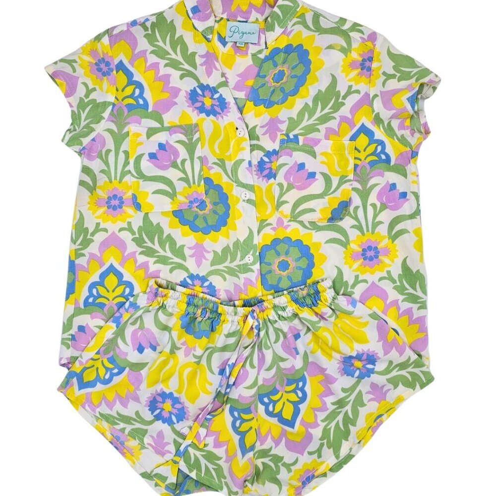 Piyama Maggie Pajama Set - Hydrangea Green Yellow Size XS - Shorts & Shirt
